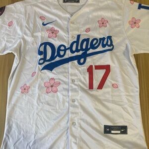 Nike Dodgers Cherry Blossom Baseball Jersey - White/Blue/Red/Pink